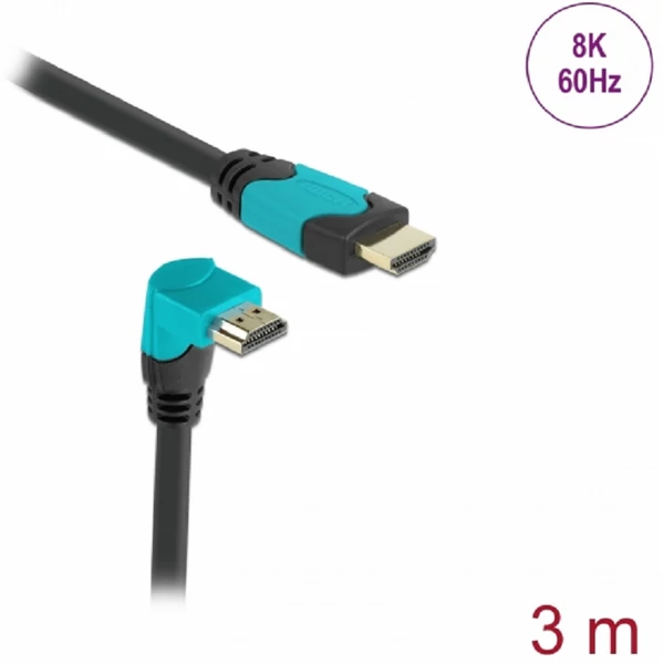 Delock High Speed HDMI kábel egyenes csatlakozódugóval - csatlakozódugóval 90  ívelt lefelé 48 Gbps