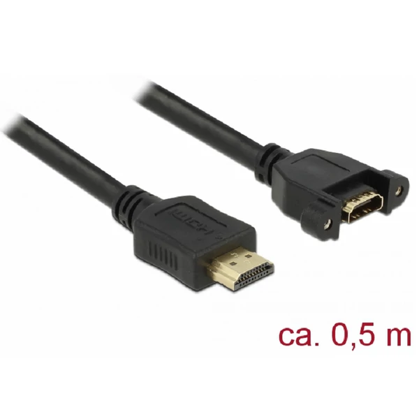 Delock Kábel, HDMI-A dugó > HDMI-A hüvely, panelrögzítés, 4K 30 Hz 0,5 m