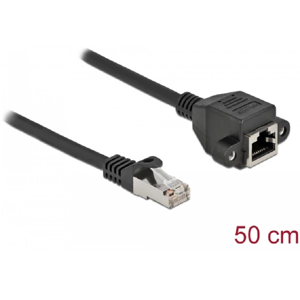 Delock Hálózat bővítő kábel S/FTP RJ45 apa - RJ45 anya Cat.6A, 50 cm hosszú, fekete