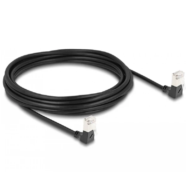 Delock RJ45 hálózati kábel Cat.6A S/FTP vékony 90  fokban lefelé / lefelé hajló 5 m fekete