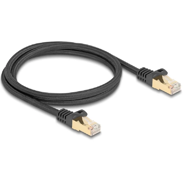 Delock RJ45 hálózati kábel fonott borítással Cat.6A S/FTP apa - apa 1 m fekete