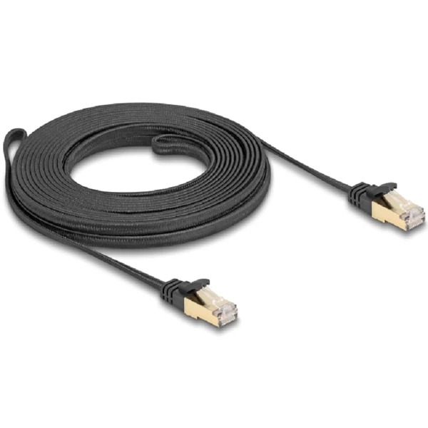 Delock RJ45 lapos hálózati kábel fonott borítással Cat.6A U/FTP apa - apa 7,5 m fekete