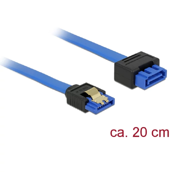 Delock SATA-bovítokábel, 6 Gb/s, hüvely, egyenes > SATA dugó, egyenes, 20 cm, kék, reteszes típusú
