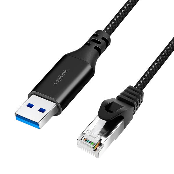 Logilink USB 3.0 Ethernet kábel, A/M-RJ45/M, 1 Gbps, aktív, fekete/szürke, 1,5 m