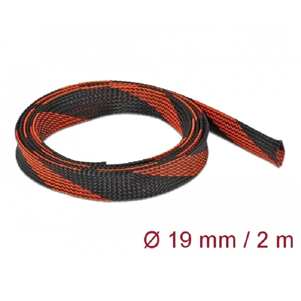 Delock Fonott kábelharisnya nyújtható 2 m x 19 mm fekete-piros