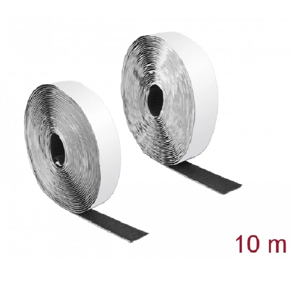 Delock Velcro öntapadó tépőzáras szalag-szett, H 10 m és Sz 25 mm fekete