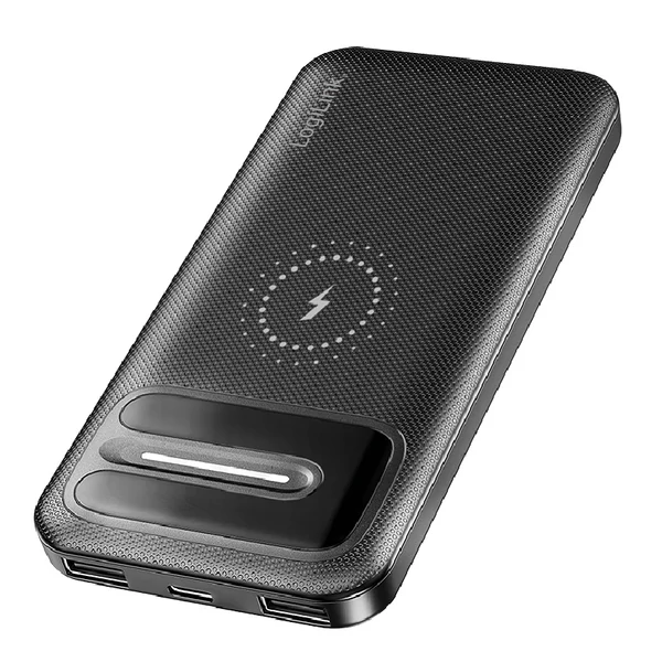 Logilink Power bank 10000 mAh, vezeték nélküli töltés + 2x USB-A, 1x USB-C
