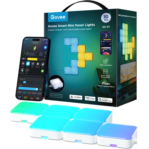 Govee Smart Mini panellámpák (10 db) Hang + Wifi + Bluetooth vezérlésel