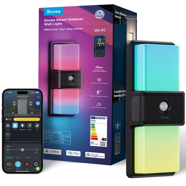 Govee Wi-Fi Smart kültéri LED fali lámpa Bluetooth és WiFi csatlakozással mozgásérzékelővel