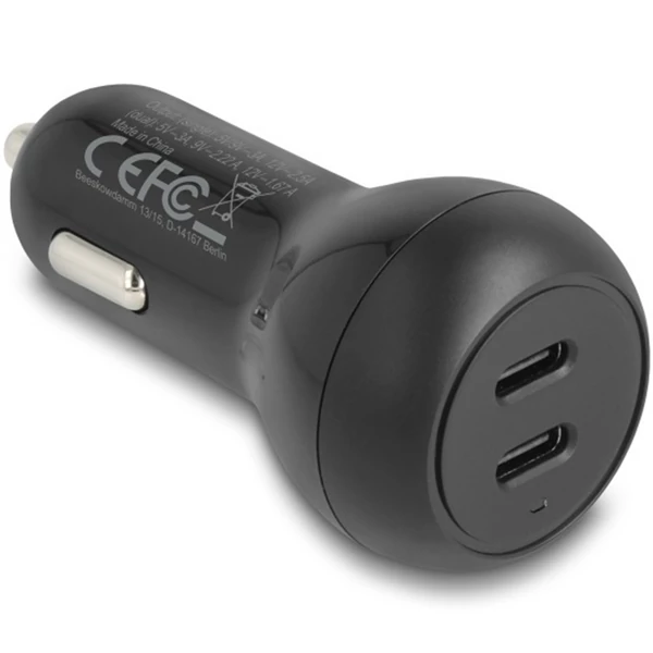 Delock autós töltő 2 x USB Type-C  PD 3.0 40 W teljesítménnyel
