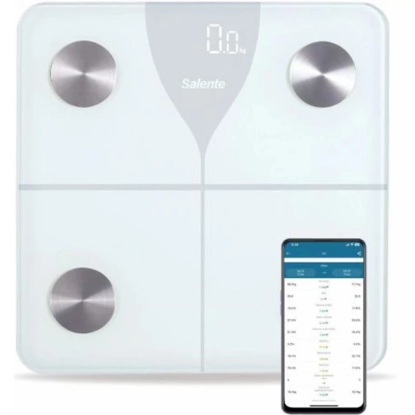 Salente SlimFit, személyi diagnosztikai fitnesz mérleg, Bluetooth, fehér