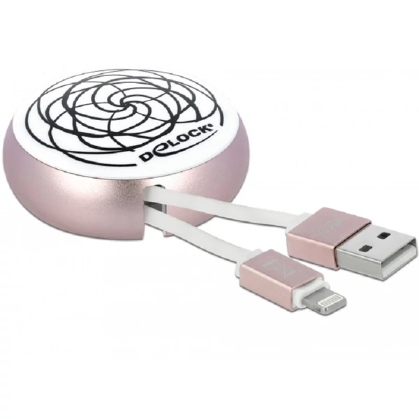 Delock USB 2.0 behúzható kábel A-típusú   Lightning  8 tűs, fehér / halvány rózsaszín