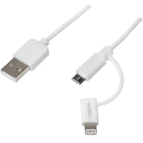 Logilink USB 2.0 kábel, USB-A/M - Micro-USB + Lightning/M, fehér, 1 m