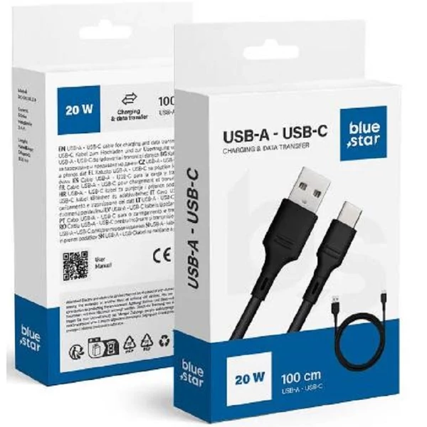 Bluestar Type-C kábel  3A, 1m, fekete, DC-001AC3.0