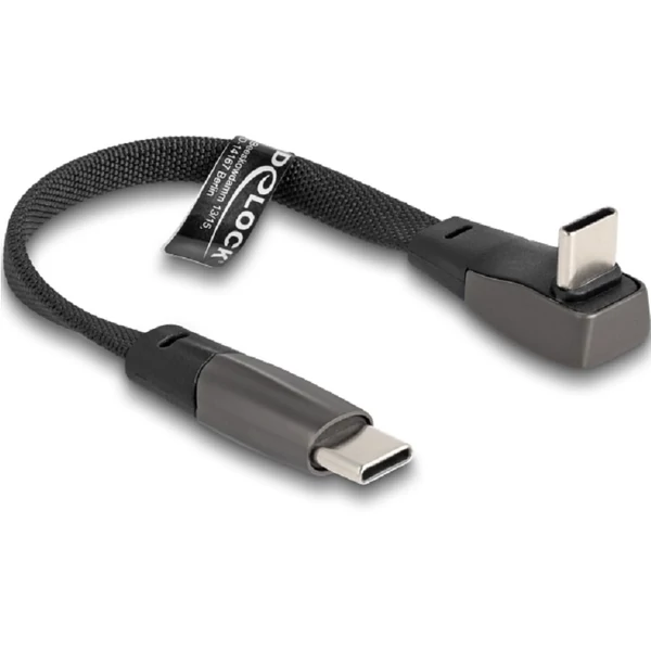Delock USB 2.0 Laposkábel USB Type-C  apa - USB Type-C  apa USB Type-C  apa hajlított PD 3.0 60 W 14 cm fekete