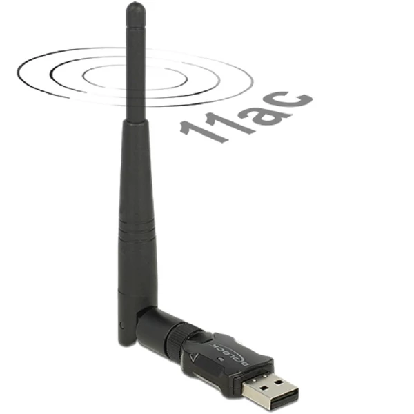 Delock USB 2.0-s, kétsávos WLAN ac/a/b/g/n Nano Stick, 433 Mbps, külső antennával