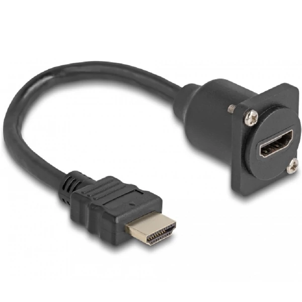 Delock D-típusú HDMI kábel apa   anya fekete 20 cm