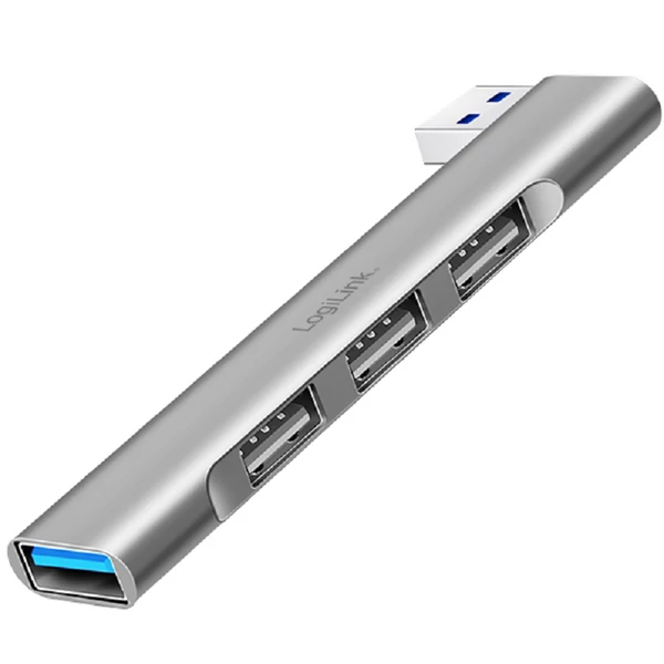 Logilink Ultravékony, 4 portos USB-A hub, 18 W, 1x USB-A/F, 3x USB-A/F, alumínium