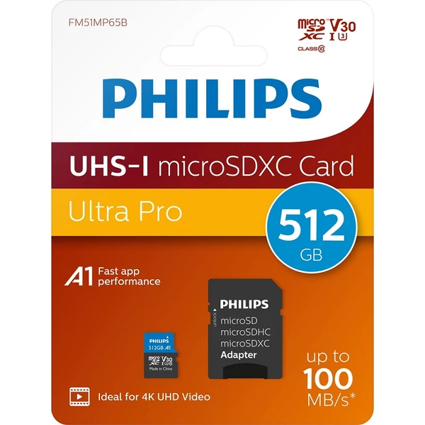Philips Micro SDXC Memóriakártya 512GB Class 10 UHS-I U3 Adapter
