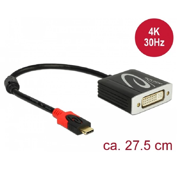 Delock Adapter USB Type-C  csatlakozódugóval > DVI csatlakozóhüvellyel (DP váltakozó mód) 4K 30 Hz