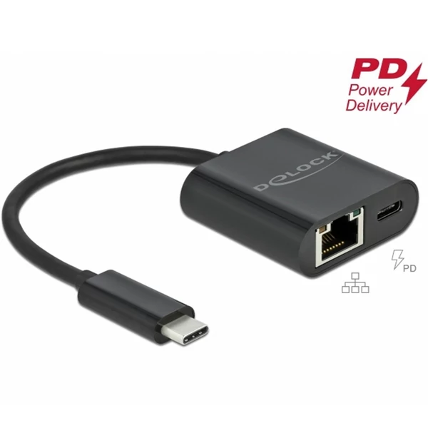 Delock USB Type-C  adapter Power Delivery porttal Gigabit LAN 10/100/1000 Mbps fekete