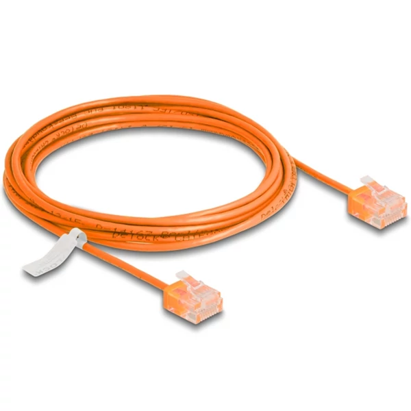 Delock RJ45 hálózati kábel Cat.6 UTP ultravékony 3 m narancssárga rövid csatlakoztatókkal