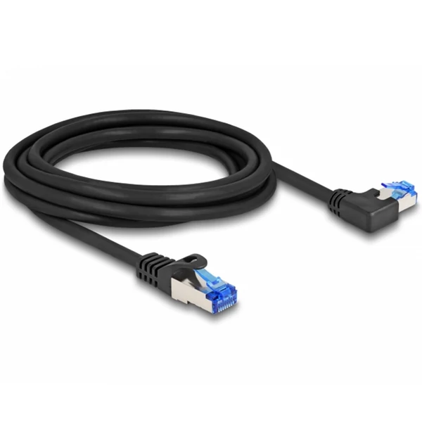 Delock RJ45 hálózati kábel Cat.6A S/FTP egyenes / balra hajló 3 m fekete