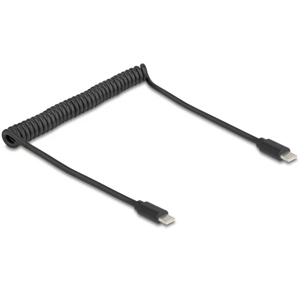Delock USB 2.0 Type-C  tekercses kábel, apa-apa 0,45 m-től 0,75 m-ig fekete