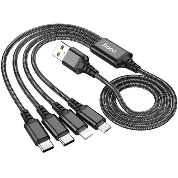 HOCO X76 4 az 1-ben szuper töltőkábel(Type-C+Type-C+iPhone+Micro) 1m