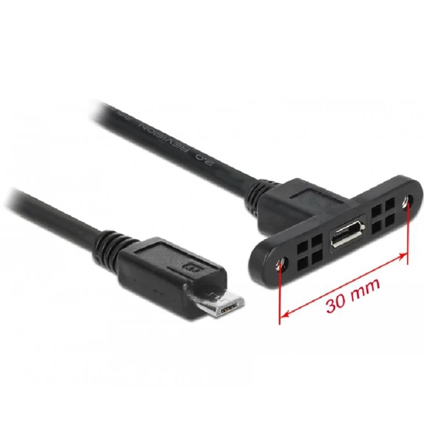 Delock Kábel, USB 2.0-s Micro-B típusú csatlakozóhüvely, panelrögzítés > USB 2.0-s Micro-B típusú cs