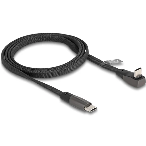 Delock USB 2.0 Laposkábel USB Type-C  apa - USB Type-C  apa USB Type-C  apa hajlított PD 3.0 60 W 1 m fekete