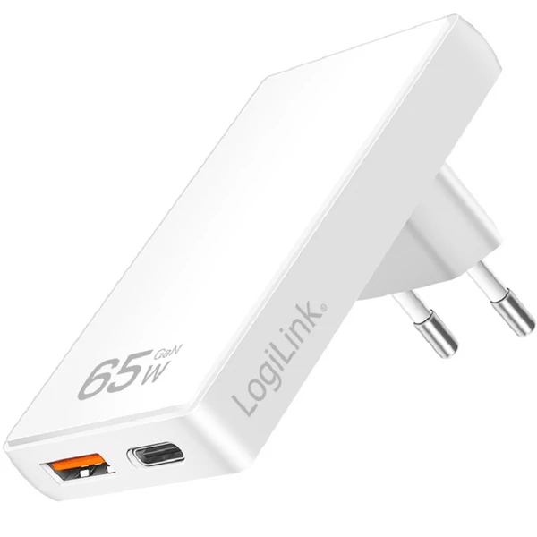 Logilink Kettős USB aljzat adapter, 65 W, USB-A, USB-C, extra vékony, fehér