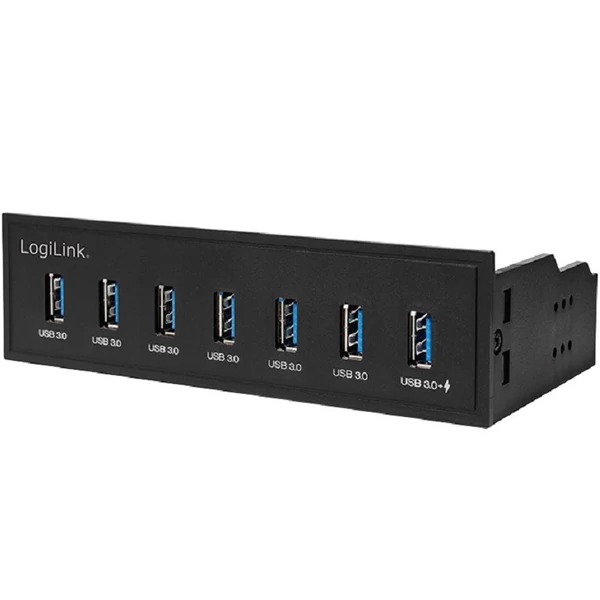 Logilink USB 3.0 hub 5,25", 7 portos, belső, gyorstöltő porttal, fekete