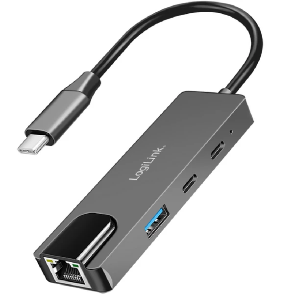 Logilink USB 3.2 Gen 1 hub, 3 portos, 2,5G Gigabit Ethernet adapterrel, térszürke