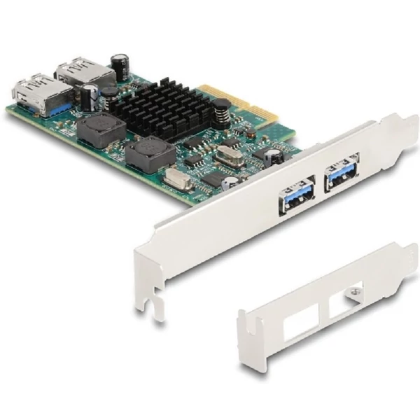 Delock PCI Express x4 kártya - 2 x külső USB 5 Gbps A-típusú és 2 x belső USB 5 Gbps A-típusú kettős csatorna - alacsony profilú formatényező