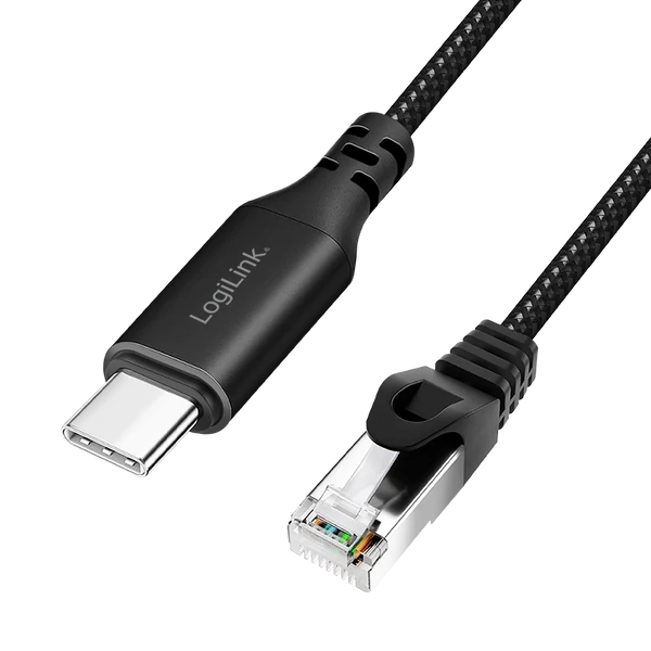 Logilink USB 3.2 Type-C Ethernet kábel, C/M   RJ45/M, 1 Gbps, aktív, fekete/szürke, 1 m
