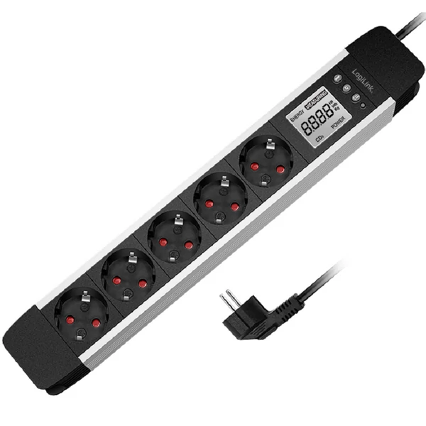 Logilink 5 utas aljzatcsík, LCD kijelző, valós idejű energiafogyasztás/CO2 kibocsátás