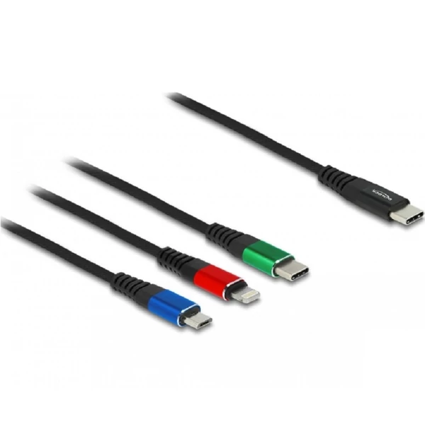 Delock 1 m hosszú, USB töltő kábel 3 az 1 USB Type-C  apa Lightning -, Micro USB- és USB Type-C  csatlakozáshoz