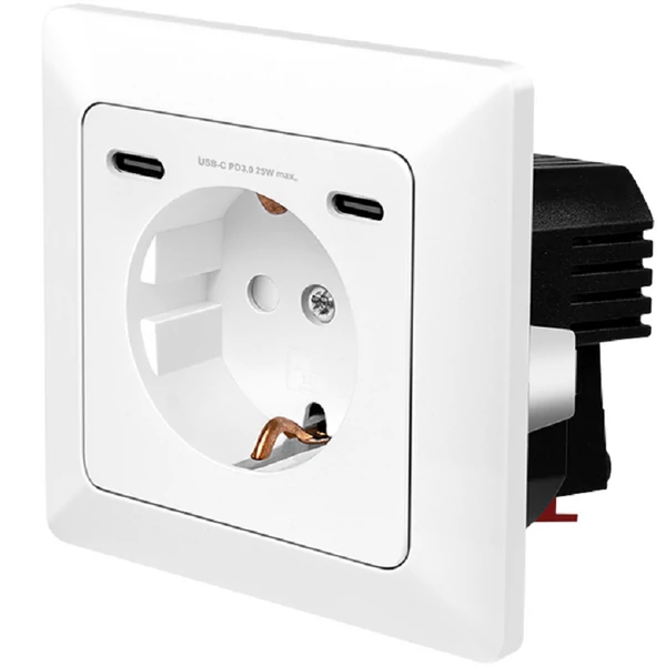 Logilink Fali aljzat, 1x CEE 7/3, 2x USB-C, 25 W, PD, beépítési mélység: 29.5 mm
