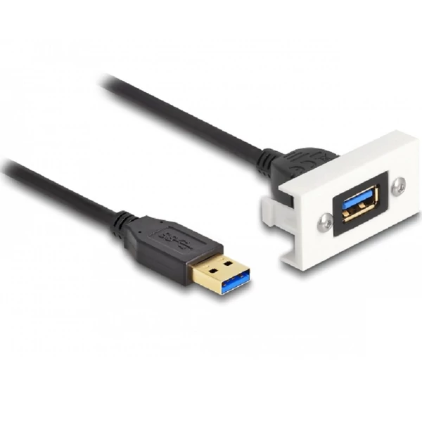 Delock Easy 45 modul SuperSpeed USB (USB 3.2 Gen 1) A-típusú USB anya A-típusú USB apa rövid kábellel, 22,5 x 45 mm
