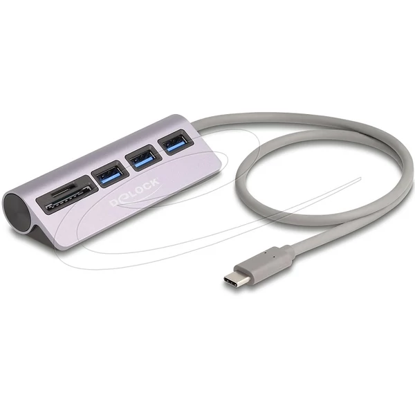 Delock 3 portos USB 5 Gbps hub beépített SD és Micro SD kártyaolvasóval, valamint USB Type-C  csatlakoztatóval