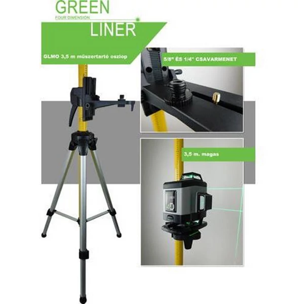 4D Green Liner zöld szintező lézer kofferben, konzollal, távirányítóval, 3,5m