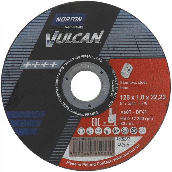 Vulcan Inox 125x1,0x22,23 mm INOX A60T-BF41vágókorong