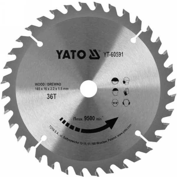 YATO Fűrésztárcsa fához 165 x 16 x 1,5 mm / 36T