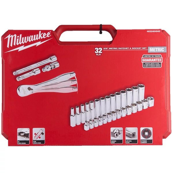 Milwaukee 3/8' Racsnis dugókulcs készlet metrikus méret (32 részes)