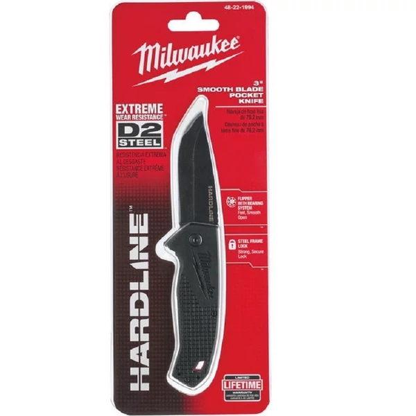 Milwaukee Összecsukható kés, sima élű, D2 acél, fekete - 1 db