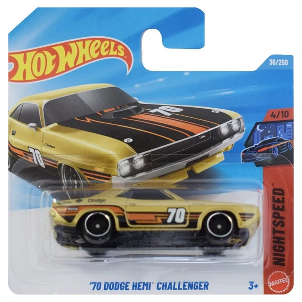 Hot Wheels: '70 Dodge HEMI Challenger aranysárga kisautó 1/64 - Mattel