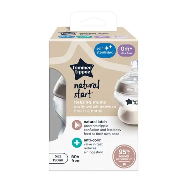 Tommee Tippee: Closer To Nature átlátszó cumisüveg 150ml (0 hó+)
