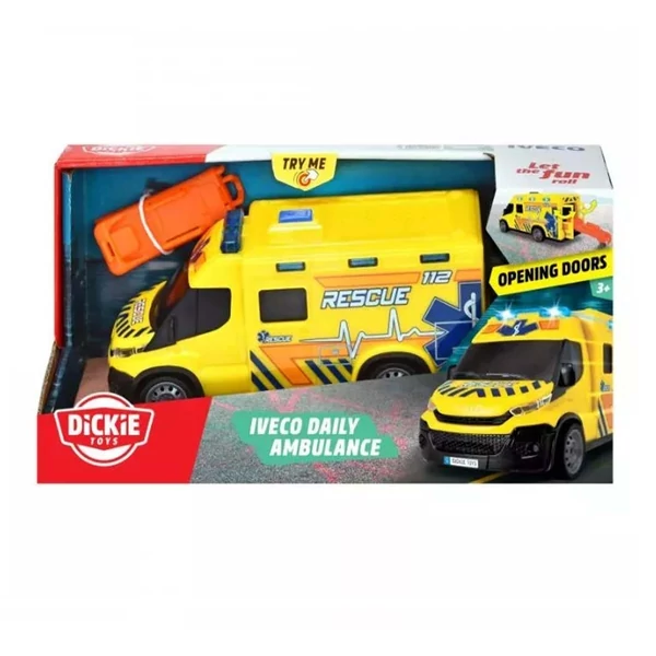 SOS Iveco mentőautó hanggal és fénnyel 18cm-es - Dickie Toys