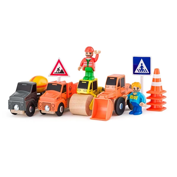 Építőipari járműves játékszett 12db-os - Woodyland